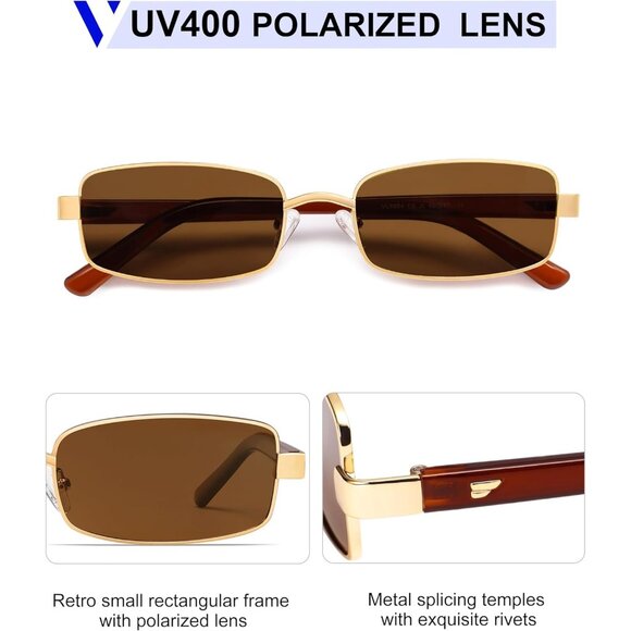 ✨Women\'s Brown Retro Rectangle Polarized Trendy Slim Narrow Frame Sunglasses